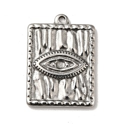 Stainless Steel Color Non-Tarnish 304 Stainless Steel Pendants, Wave Textured, Rectangle with Eye Pattern Charms, Stainless Steel Color, 21x15x2mm, Hole: 1.2mm
