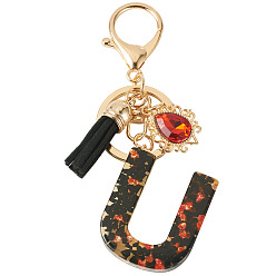 Letter U Resin Keychains, with Lobster Claw Clasps, Light Gold, Letter U, 102mm, Letter: 41.5x33x7.5mm