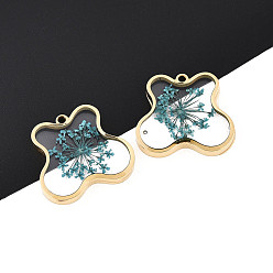 Кадет Синий 304 подвески из нержавеющей стали с эпоксидной смолой, бабочка с сухоцветом, ионное покрытие (ip), реальный 18 k позолоченный, кадетский синий, 19.5x21.5~22x3 мм, отверстие : 1~1.2 мм