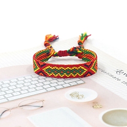 Красный Женские браслеты на плоской подошве из полиэстера в этническом стиле с ромбическим шнуром, регулируемый браслет с кисточкой, красные, 5-7/8 дюйм (15 см)