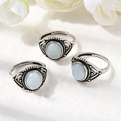 Аквамарин Кольца из натурального аквамарина, медные кольца, античное серебро, 15 мм, внутренний диаметр: 17.5~18 мм
