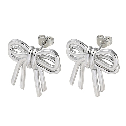 Platinum Bowknot Rack Plating Brass Stud Earrings for Women, Long-Lasting Plated, Lead Free & Cadmium Free, Platinum, 21x21mm