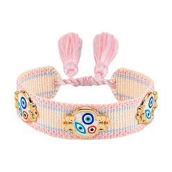 Розовый Регулируемые браслеты-слайдеры из полиэстера, сплава, смолы, эмали и стразов, украшенные символом «злого глаза»., браслеты макраме для женщин, с кистями, туманная роза, 5.91~9.45 дюйм (15~24 см)