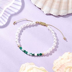 Средний Морско-зеленый Регулируемые плетеные браслеты из бисера из натурального агата, с нейлоновой нитью и пластиковой имитацией жемчуга, средний морской зеленый, внутренний диаметр: 2-1/4~2-3/4 дюйм (5.6~7.1 см)