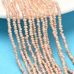 Персиковый Слойка Нити из натурального культивированного пресноводного жемчуга, рондель, класс 5, розовые, 1.8~2.3 мм, отверстие : 0.5 мм, около 211~230 шт / нитка, 14.37~14.57 дюйм (36.5~37 см)