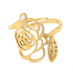 Золотой 304 нержавеющая сталь с регулируемыми кольцами из циркония, Цветок рождения Хуан-Роза, золотые, 1.5~17.5 мм, размер США 6 1/4 (16.7 мм)