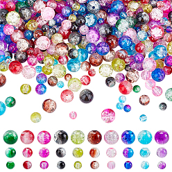 Mixed Color 900Pcs 10 Colors Mixed Style Crackle Glass Beads, Round, Mixed Color, 30pcs/color