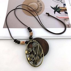 Лист Длинные ожерелья из сплава пончиков в стиле бохо для женщин, античная бронза, лист, 35.43 дюйм (90 см)