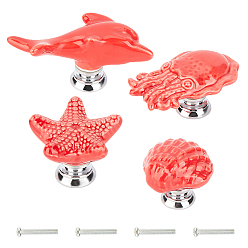 Красный Ручки выдвижных ящиков фарфора, с выводом из цинкового сплава и железным винтом, для дома, кабинет, шкаф и комод, разнообразные, красные, 4sets / мешок