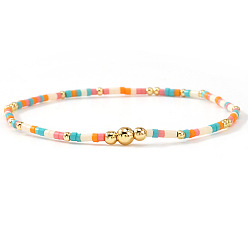 Настоящее золото 14K Женские эластичные браслеты в богемном стиле из латуни и стеклянного бисера., круглые, 6.50 дюйм (16.5 см) ~ 6.89 дюйм (17.5 см)