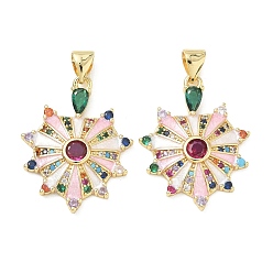 Pink Brass Micro Pave Colorful Cubic Zirconia Pendants, with Enamel, Heart Charms, Lead Free & Cadmium Free, Long-Lasting Plated, Rack Plating, Real 18K Gold Plated, Pink, 26x20x3.5mm, Hole: 5x3.5mm