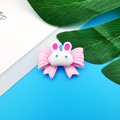 Бледно-Розовый Непрозрачные кабошоны из смолы, кролик с бантом, розовый жемчуг, 22x27 мм