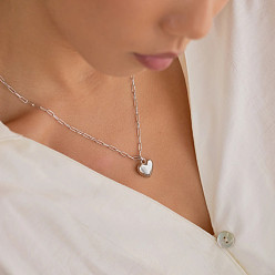 Платина Сплав сердце кулон скрепка цепь ожерелья для женщин, платина, 15.75 дюйм (40 см)