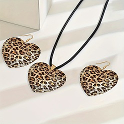 Золотой Комплекты из сплава с подвесками и ожерельями с леопардовым принтом в форме сердца для женщин, воск шнур ожерелья, золотые, 450 мм