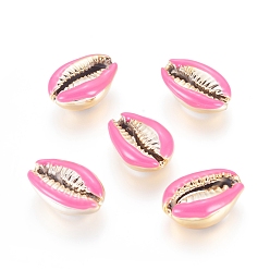Ярко-Розовый Шарики из гальванического каури, с эмалью, неочищенные / без отверстий, золотые, ярко-розовый, 18~22x13~15x7~8 мм