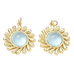 Cyan Pendentifs en laiton et résine plaqués sur support, charmes de soleil, sans cadmium et sans plomb, réel 18 k plaqué or, cyan, 23x20x6mm, Trou: 3.5mm