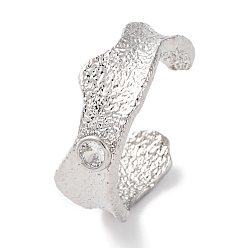 Платина Открытые манжеты из латуни с цирконием для женщин, без свинца и без кадмия, долговечный, платина, 7.5 мм