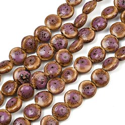Серо-розавый Бусины из глазурованного фарфора в винтажном стиле, пятнистые плоские круглые керамические бусины, увядшая роза, 11x7 мм, отверстие : 1.5 мм, около 36 шт / нитка, 13.78'' (35 см)