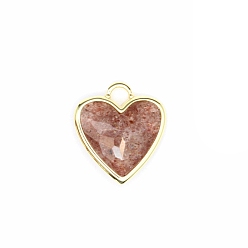 Клубничный Кварц Натуральные кварцевые подвески из клубники, граненые подвески-сердечки с фурнитурой из латуни золотистого цвета, 23x20x12 мм