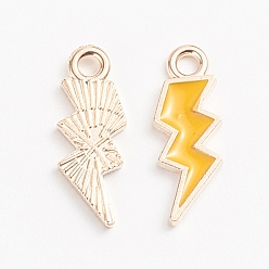 Желтый Подвески из эмали и сплава, молния, золотой свет, желтые, 20.5x7.5x1.5 мм, отверстие : 2 мм