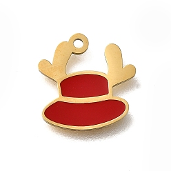 Красный Ионное покрытие (ip) 304 брелоки из нержавеющей стали, с эмалью, реальный 14 k позолоченный, олень очарование, красные, 12.5x12x1 мм, отверстие : 1 мм