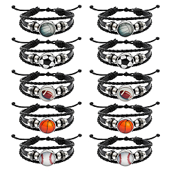 (52) Непрозрачная лаванда 10 шт. 5 стили браслеты из коровьей кожи в спортивном стиле с несколькими полосками, Браслеты из стеклянных бусин с подвесками для мужчин, из нержавеющей стали поиска, разноцветные, внутренний диаметр: 3-1/8~4-7/8 дюйм (8~12.5 см), 2 шт / стиль