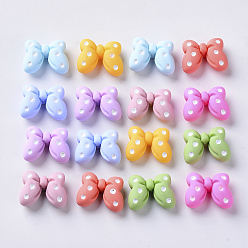 Mixed Color Resin Cabochons, Bowknot with Polka Dot Pattern, Mixed Color, 16x21x9mm