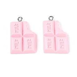 Pink Непрозрачные подвески смолы, молочный шоколад, с платиновым тоном железная петля, розовые, 29~29.5x19~19.5x5~6 мм, отверстие : 2 мм