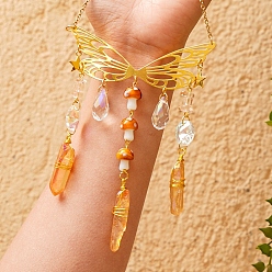 Другие Кварцы Металлические подвесные украшения в виде бабочек, Обернутые натуральные кварцевые и лэмпворк грибные кисточки для украшения дома и улицы, 320 мм