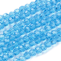 Sky Blue Glass Beads Strands, Faceted(32 Facets), Round, Sky Blue, 4mm, Hole: 1mm, about 98pcs/strand, 13.7 inch