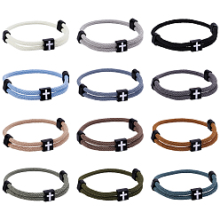 (52) Непрозрачная лаванда 12шт 12 цвета плетеные веревки полиэстер шнур браслеты, спортивные крутые регулируемые браслеты для мужчин и женщин, крестик, с бусинами сплава, разноцветные, внутренний диаметр: 1-5/8~3-3/8 дюйм (4~8.5 см), 1 шт / цвет