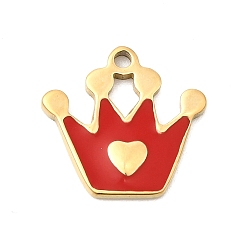 Красный 304 прелести нержавеющей стали, с эмалью, корона прелести, золотые, красные, 14x14.5x1.4 мм, отверстие : 1.5 мм