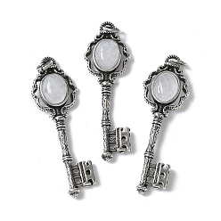 Хрусталь Ключ латунный натуральный кварцевый кристалл большие подвески, с целью перехода в кольце, античное серебро, 55.5x16.5x5~6.5 мм, отверстие : 4.5 мм