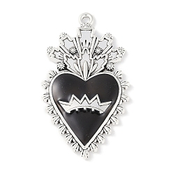 Античное Серебро Стойки обшивки сплава эмали подвески, без кадмия, без никеля и без свинца, сердце прелести, античное серебро, 40x23x3.5 мм, отверстие : 1.6 мм