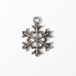 Antique Silver Tibetan Style Alloy Pendants, Lead Free & Cadmium Free, Snowflake, for Christmas, Antique Silver, 21x16x2mm, Hole: 2mm
