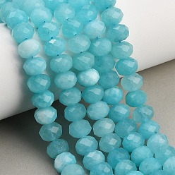 Bleu Ciel Rangs de perles de jade blanc naturel teintées et facettées, rondelle, bleu ciel, 9.5~10x7.5~8.5mm, Trou: 1mm, Environ 47~50 pcs/chapelet, 14.76~15.16'' (37.5~38.5 cm)