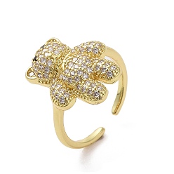 Bear Brass Micro Pave Clear Cubic Zirconia Open Cuff Ring for Woman, Bear, Inner Diameter: 17.4mm