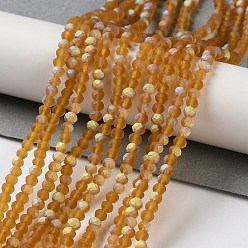Peru Imitation Jade Glass Beads Strands, Half AB Color Plated, Faceted, Frosted, Rondelle, Peru, 3x2mm, Hole: 0.7mm, about 155pcs/strand, 15.75''(40cm)