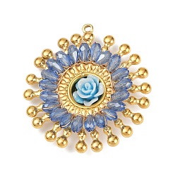 Васильковый 304 подвески-цветы из нержавеющей стали и смолы, с акриловыми шариками, васильковый, 40.5x37.5x7.5 мм, отверстие : 1.6 мм