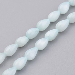 Light Cyan Natural Shell Bead Strands, Dyed, teardrop, Light Cyan, 7x5mm, Hole: 0.5mm, about 59pcs/strand, 15.2 inch