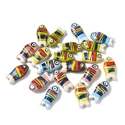 (52) Непрозрачная лаванда Фарфоровые бусины ручной работы, пастельный фарфор, рыба, разноцветные, 21~22x10~10.5x6.5~7.5 мм, отверстие : 1.6 мм