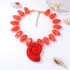 Красный Летние пляжные ожерелья из пластиковых бусин CCB с подвеской в форме раковины из смолы и цепочками с литой отделкой, золотые, красные, 17.91 дюйм (45.5 см)