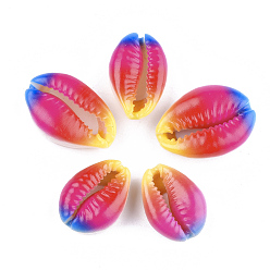 Colorful Printed Cowrie Shell Beads, No Hole/Undrilled, Camellia, 20~25x13~17x7~8mm