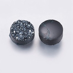Black Imitation Druzy Gemstone Resin Cabochons, Flat Round, Black, 8x3mm