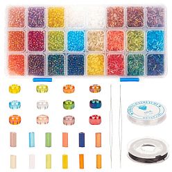 Mixed Color DIY Glass Bugle & Seed Beads Stretch Bracelets Making Kits, with Stainless Steel Big Eye Beading Needles, Elastic Thread, Mixed Color