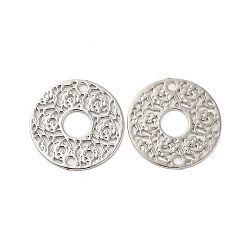 Платина Подвески из латуни с покрытием для стойки, гравированные металлические украшения, долговечный, без кадмия, без никеля и без свинца, плоские круглые ссылки, платина, 13x0.3 мм, отверстие : 1 мм