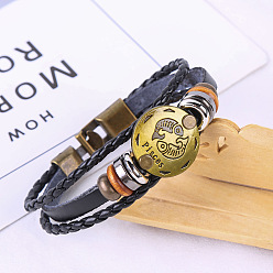 Рыбы Браслеты из искусственной кожи с тройным слоем из нескольких нитей, плоские круглые браслеты из сплава в виде созвездия для мужчин и женщин, Рыбы, 7-1/8 дюйм (18 см)