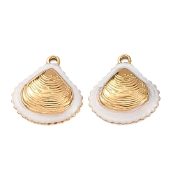 Белый 304 подвески из нержавеющей стали, с эмалью, подвески в форме ракушек, реальный 18 k позолоченный, ионное покрытие (ip), белые, 21x20x4.5 мм, отверстие : 1.6 мм