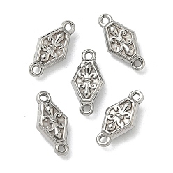 Нержавеющая Сталь Цвет 304 ссылки нержавеющей стали, подвески-соединители в виде ромба с геральдической лилией, не тускнеет, цвет нержавеющей стали, 12.5x6x3.5 мм, отверстие : 1 мм