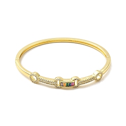 Golden Rectangle & Donut Colorful Cubic Zirconia Hinged Bangle, Brass Jewelry for Women, Golden, Inner Diameter: 2x2-1/4 inch(5x5.85cm)